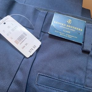 Brooks Brothers. Navy chinos. Clarke fit. Wrinkle free.